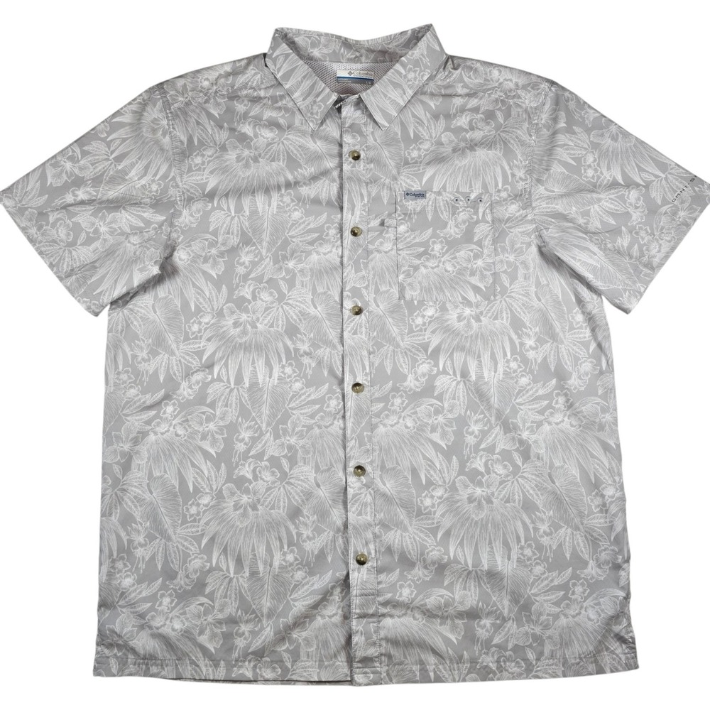 Columbia PFG Omni-Shade Gray White Floral S/S Performance Fishing Shirt Men's L